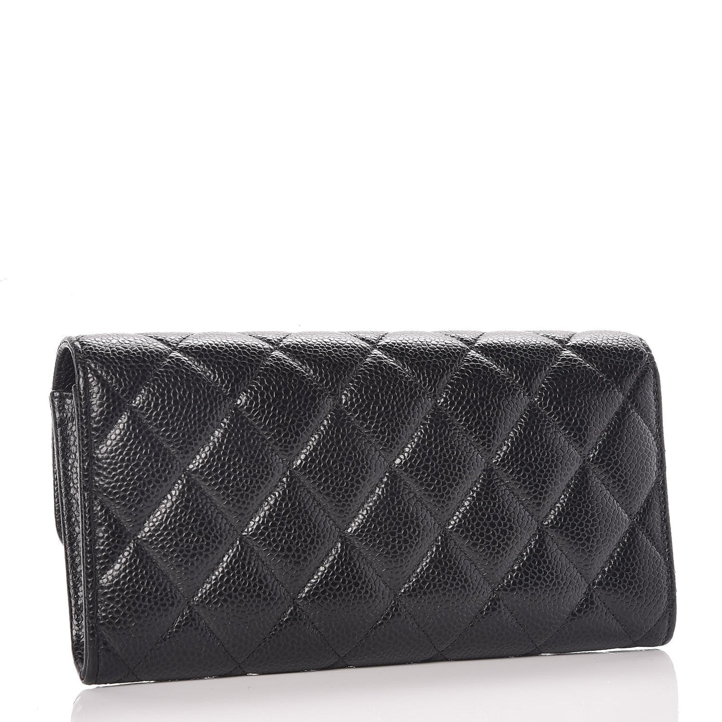 Caviar Quilted Large Gusset Flap Wallet Black