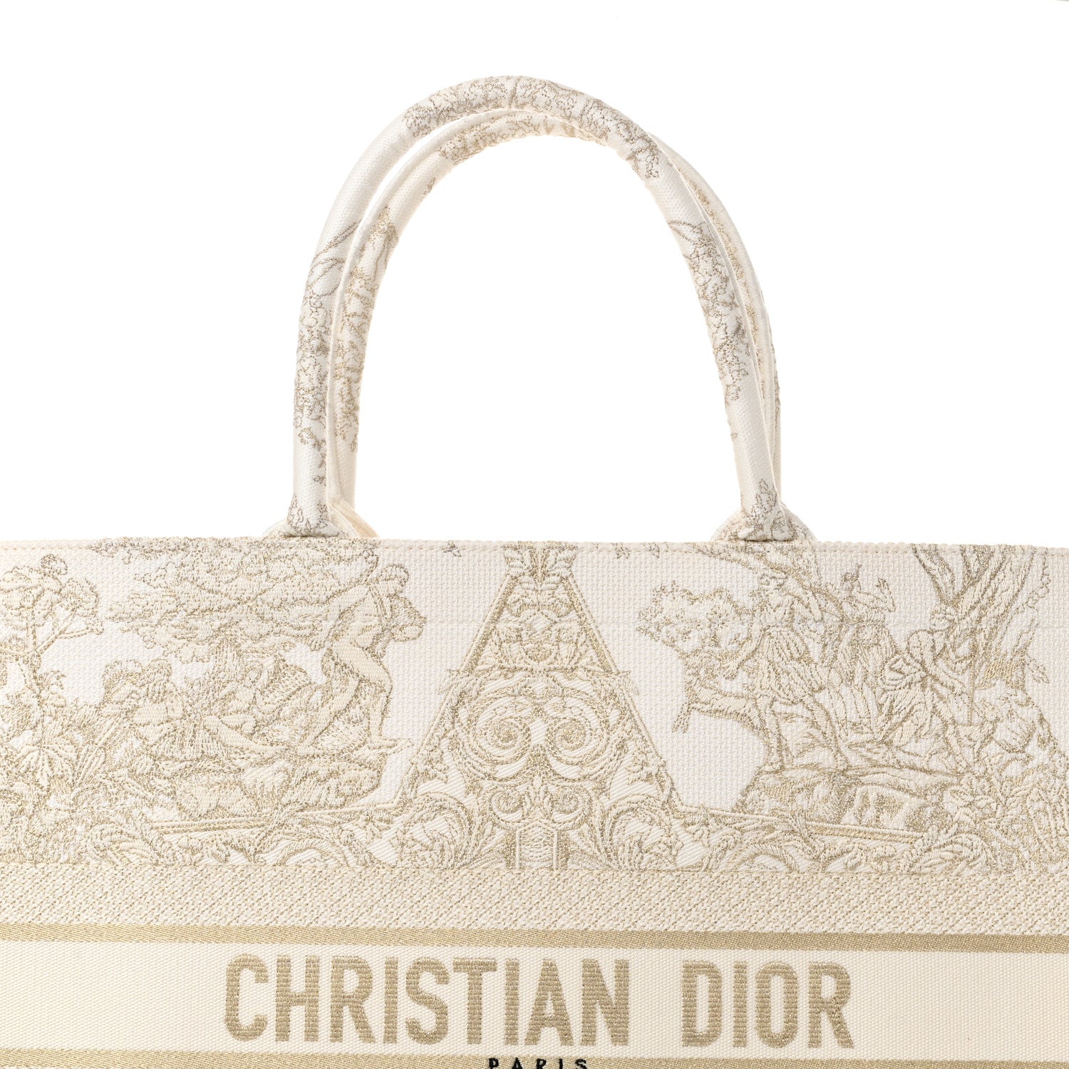 Christian Dior Canvas Embroidered Large Around The World Book Tote Gold 8 of 11