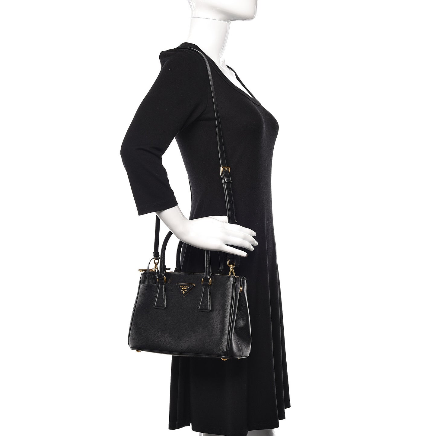 Saffiano Mini Galleria Double Zip Tote Black