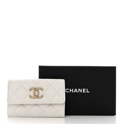 Chanel Caviar Metal Perforated Quilted CC Flap Card Holder White 8 of 8