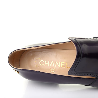 Chanel Glazed Calfskin CC Loafers 38.5 Dark Purple 8 of 12