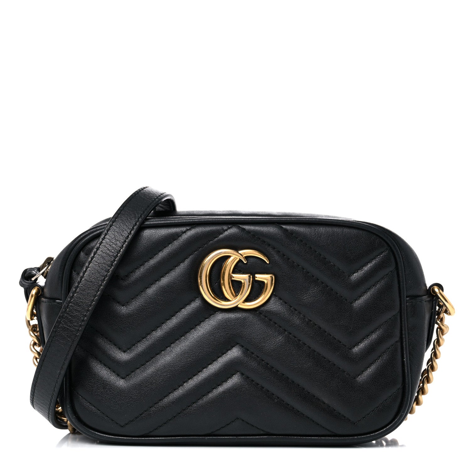 Gucci Calfskin Matelasse Mini GG Marmont Chain Shoulder Bag Black 1 of 16