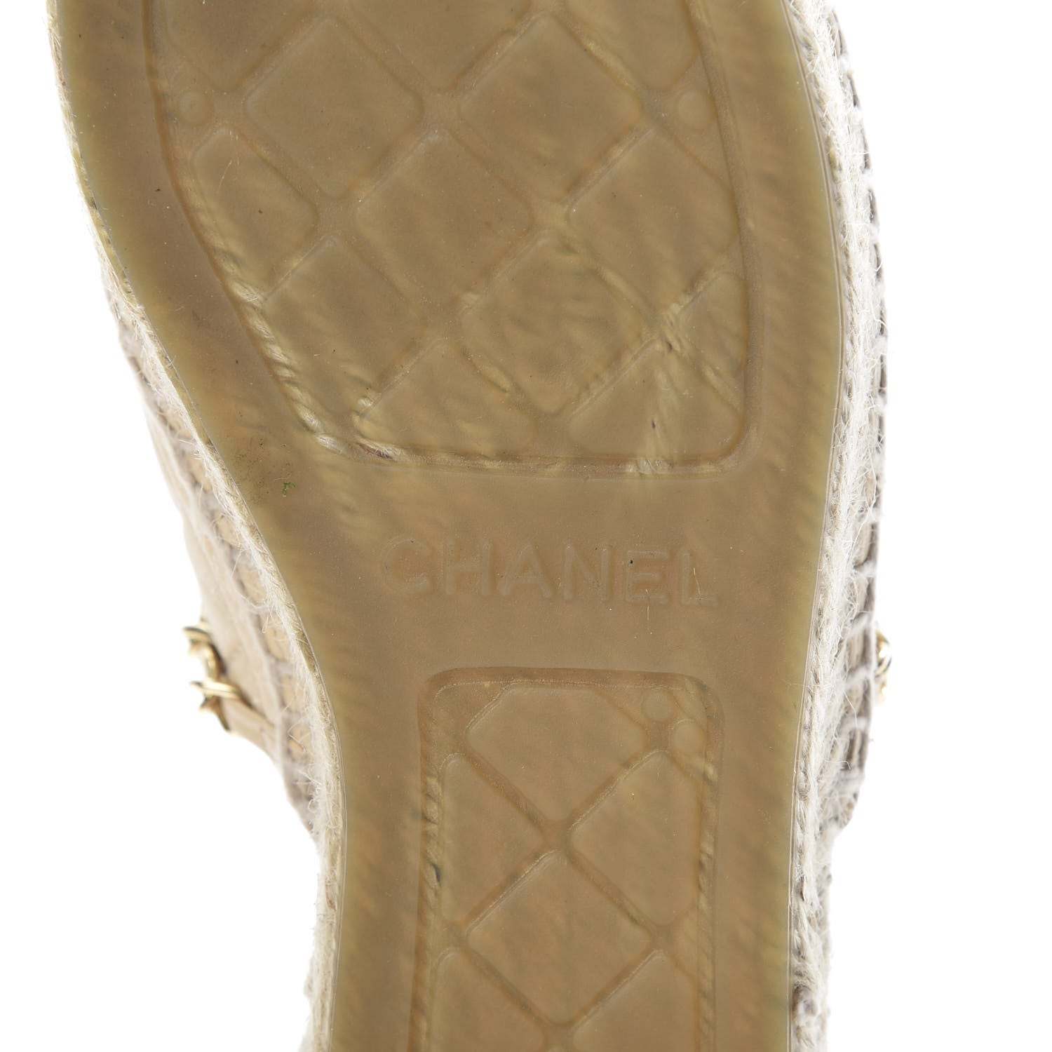 Chanel Lambskin Grosgrain Quilted CC Chain Espadrille Mules 35 Beige Black 7 of 12