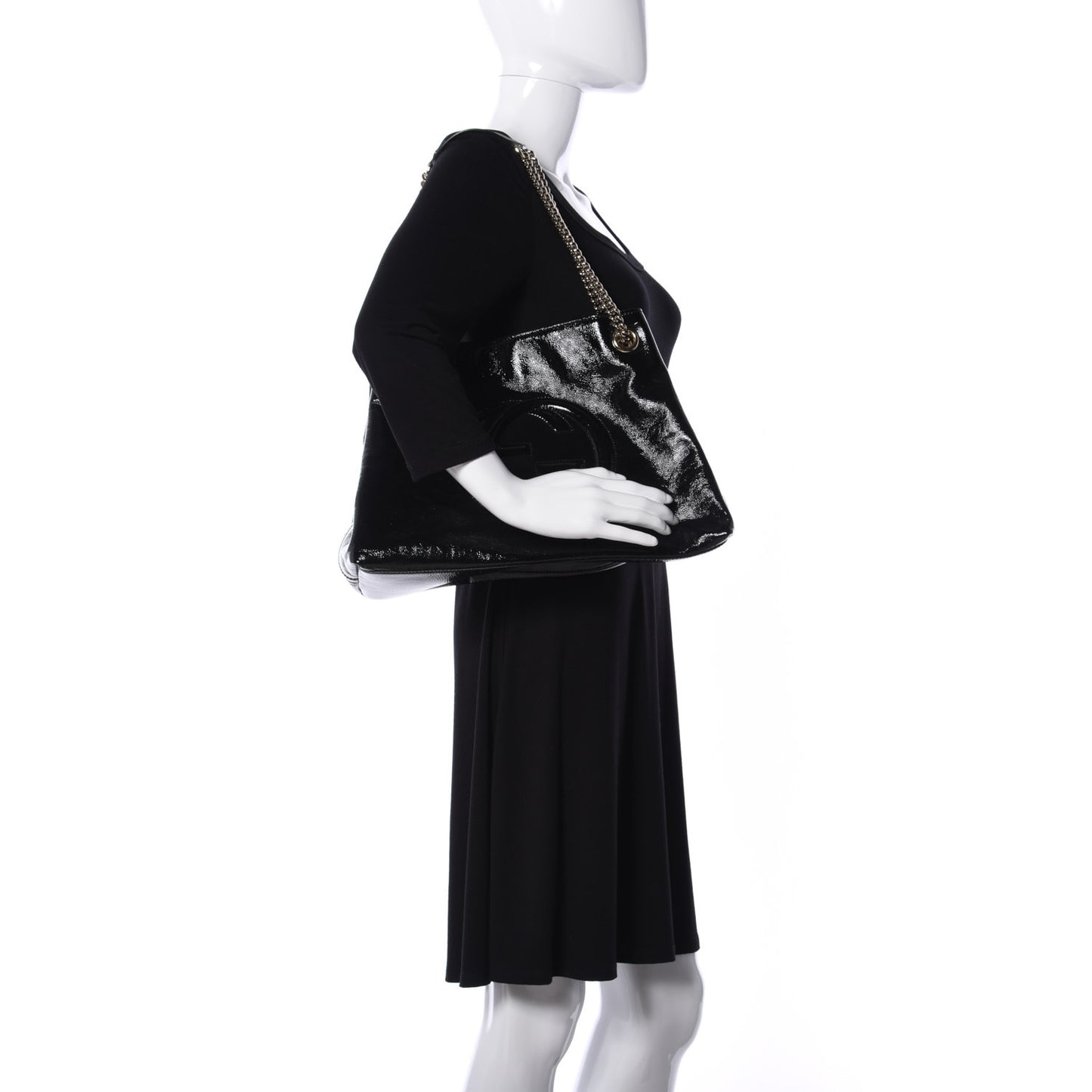 Patent Medium Soho Chain Shoulder Bag Black