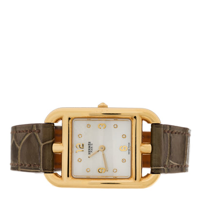 Hermes 18K Yellow Gold Alligator Diamond Mother of Pearl 23mm Cape Cod Quartz Watch Gris Elephant 2 of 5