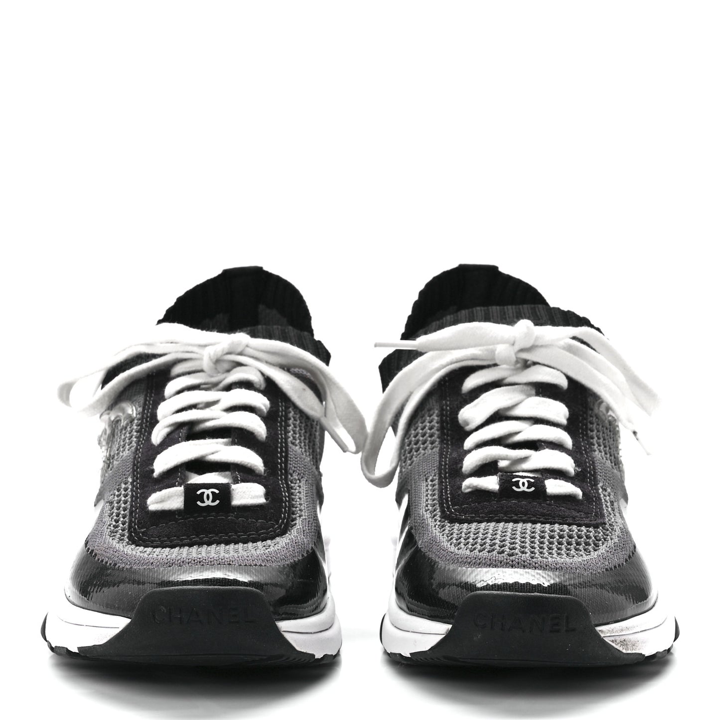 Fabric Suede Calfskin Stretch CC Sneakers 39 Black Grey