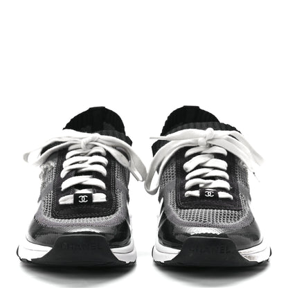 Chanel Fabric Suede Calfskin Stretch CC Sneakers 39 Black Grey 2 of 8