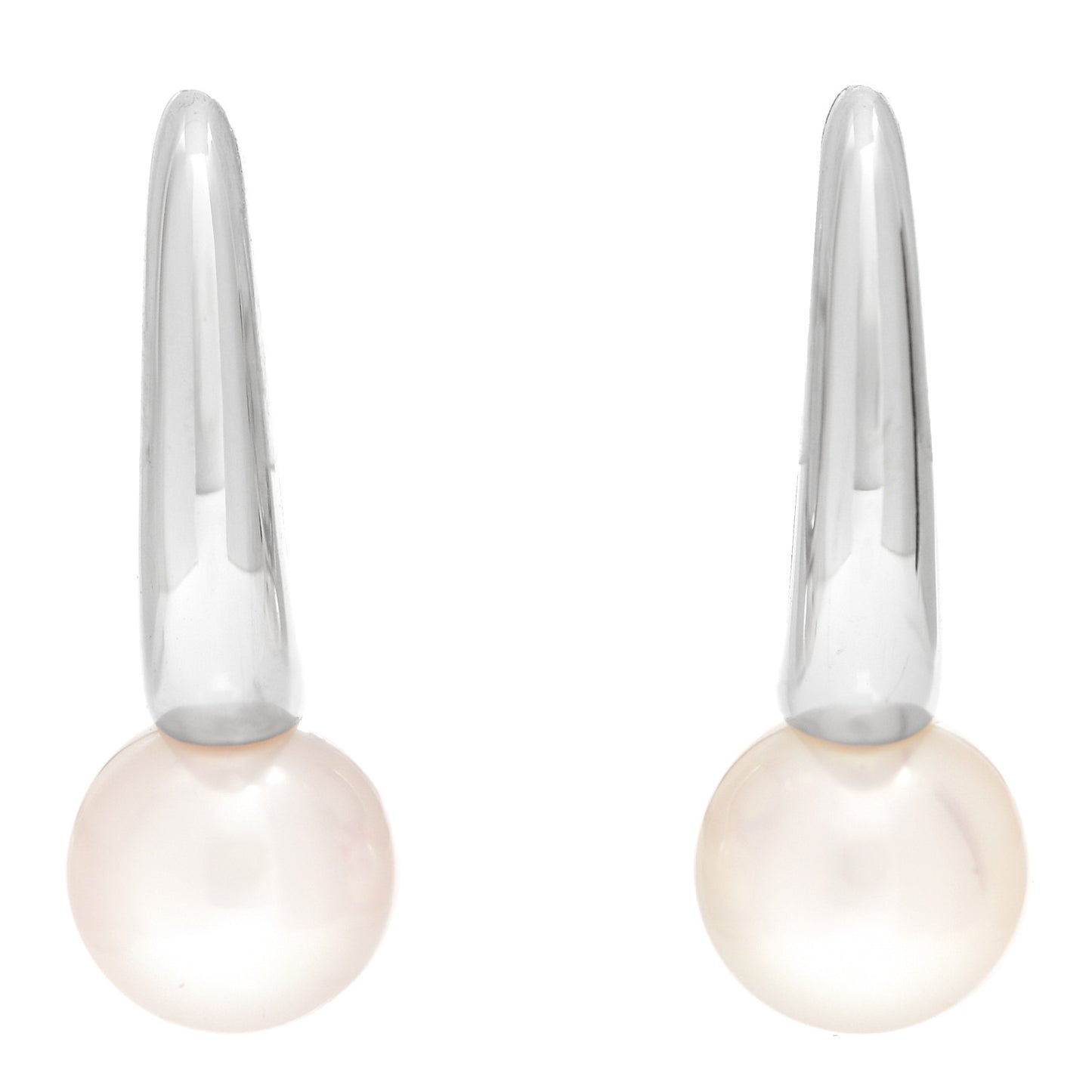 18K White Gold Akoya Pearl 6.5mm Classic Elegance Huggie Earrings