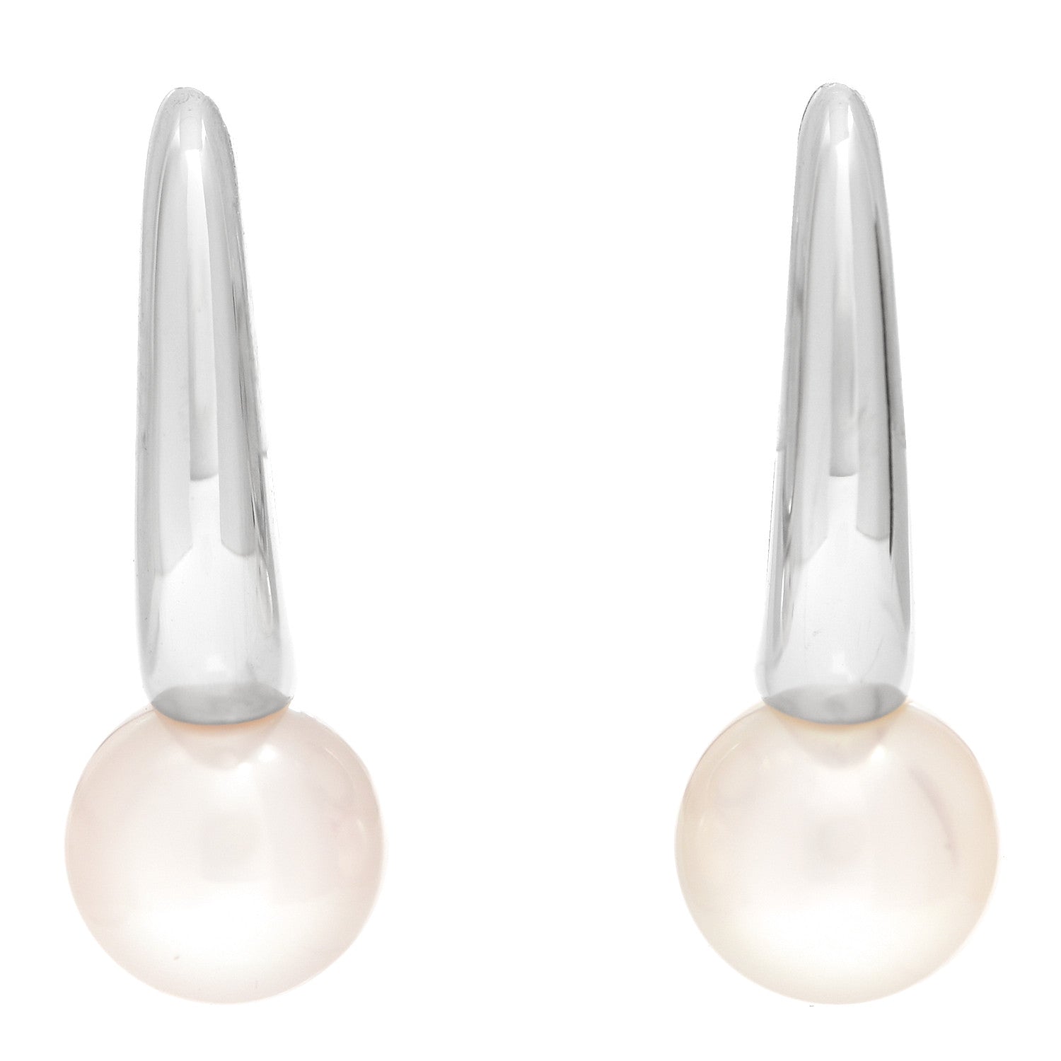 Mikimoto 18K White Gold Akoya Pearl 6.5mm Classic Elegance Huggie Earrings 1 of 5