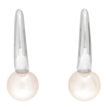 Mikimoto 18K White Gold Akoya Pearl 6.5mm Classic Elegance Huggie Earrings 1 of 5