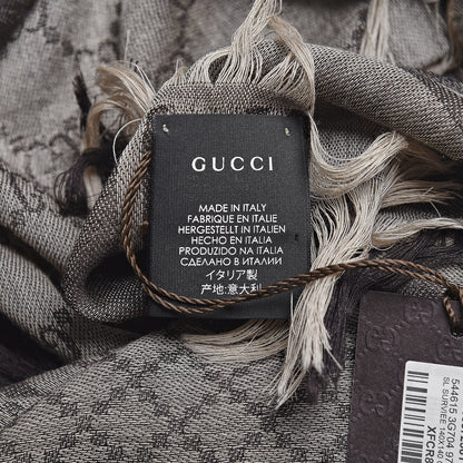 Gucci Wool Silk Monogram Fringe Shawl Beige Dark Brown 4 of 4