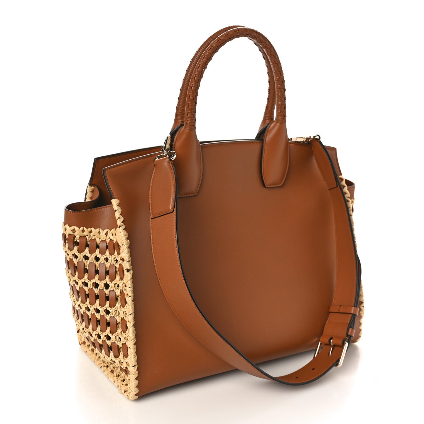 Calfskin Raffia Woven Large The Studio Bag Sella