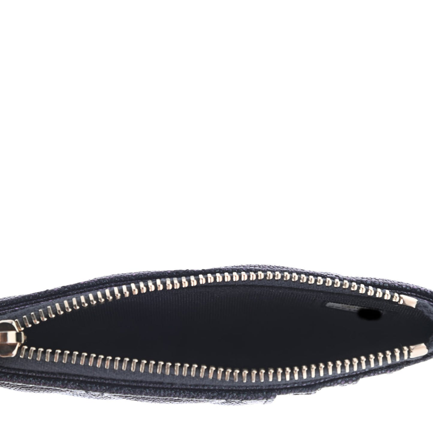 Iridescent Caviar Quilted Flap Zip Card Holder Black