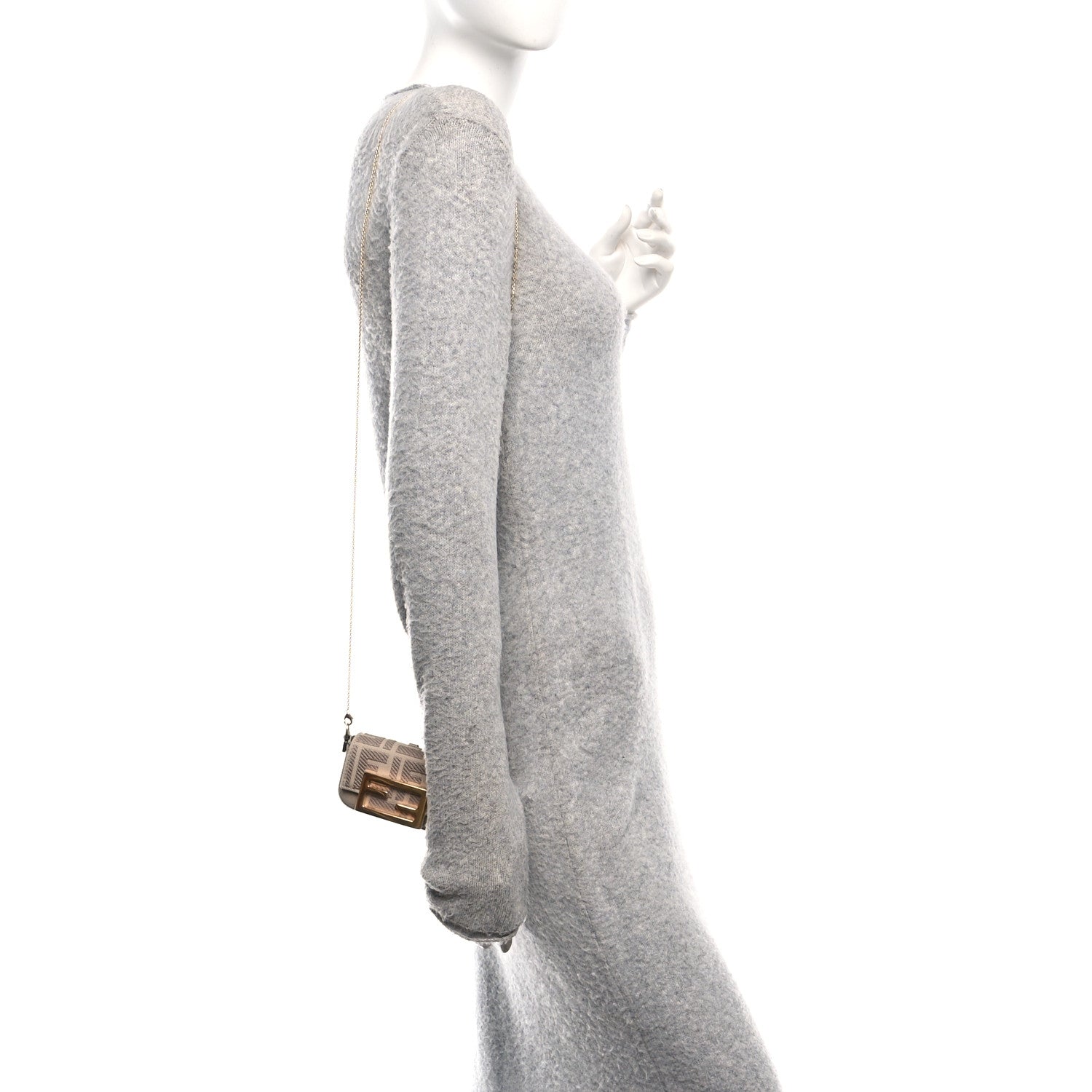 Fendi Canvas Vitello King FF Embroidered Nano Maxi Buckle Baguette Charm Nuvola 2 of 10