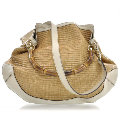 Gucci Straw Peggy Bamboo Handle Hobo 1 of 9
