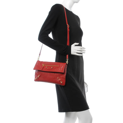 Balenciaga Agneau Giant 12 Gold Hardware Envelope Strap Clutch Rouge Lipstick 2 of 7