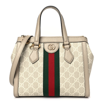 Gucci GG Supreme Monogram Textured Dollar Calfskin Web Small Ophidia Tote Bag Beige Mystic White Oatmeal 1 of 9
