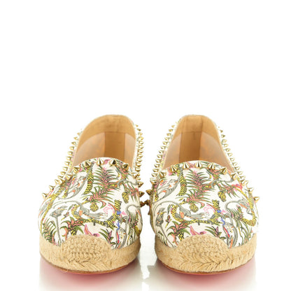 Christian Louboutin CHRISTIAN LOUBOUTIN Canvas Loubie Jungle Print Ares Spikes Flat Espadrille 38 Ivory 2 of 7