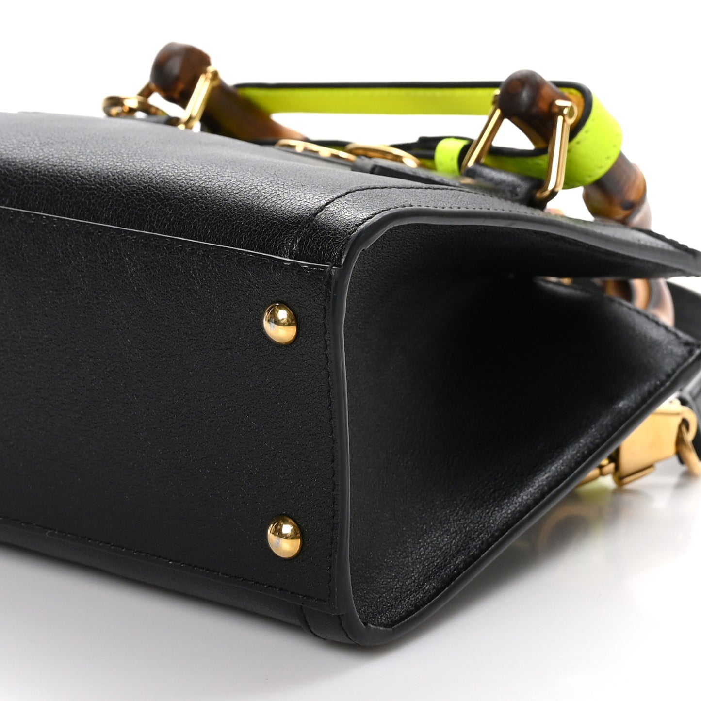 Wonka Grain Calfskin Mini Diana Tote Bag Black Yellow Fluo