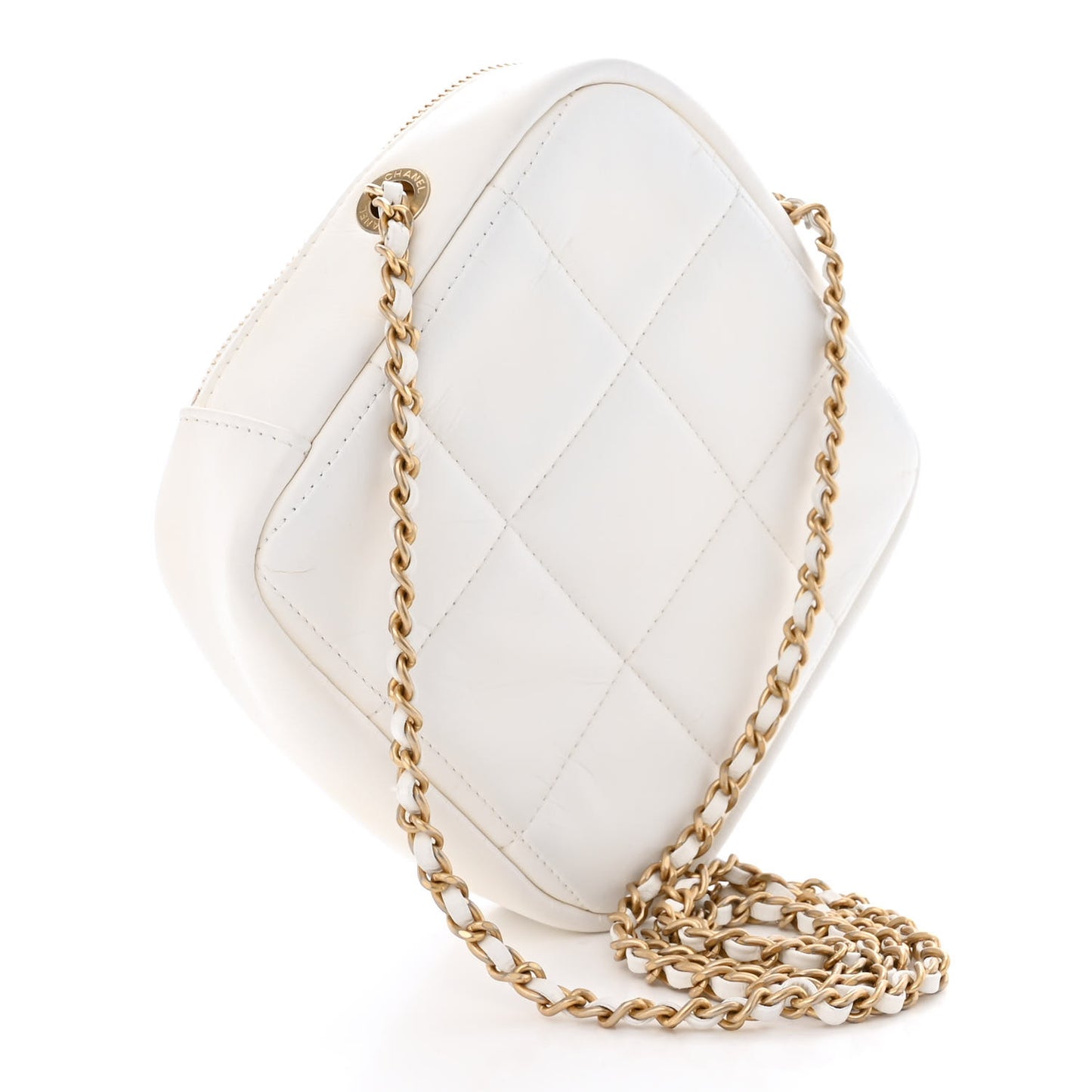 Lambskin Quilted Diamond Clutch With Chain White