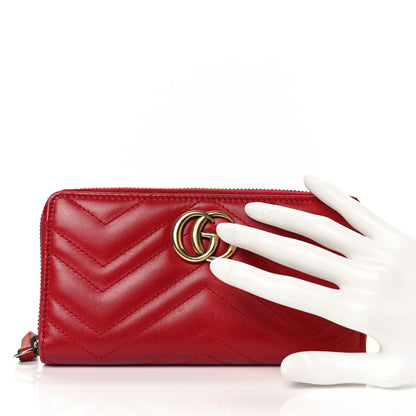 Gucci Calfskin Matelasse GG Marmont Zip Around Wallet Hibiscus Red 2 of 8