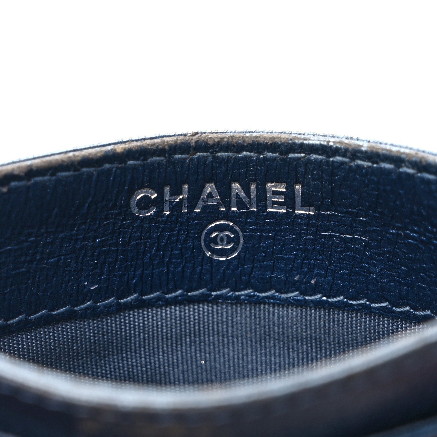 Chanel Metallic Lambskin Quilted Diamond CC Card Holder Blue 6 of 7