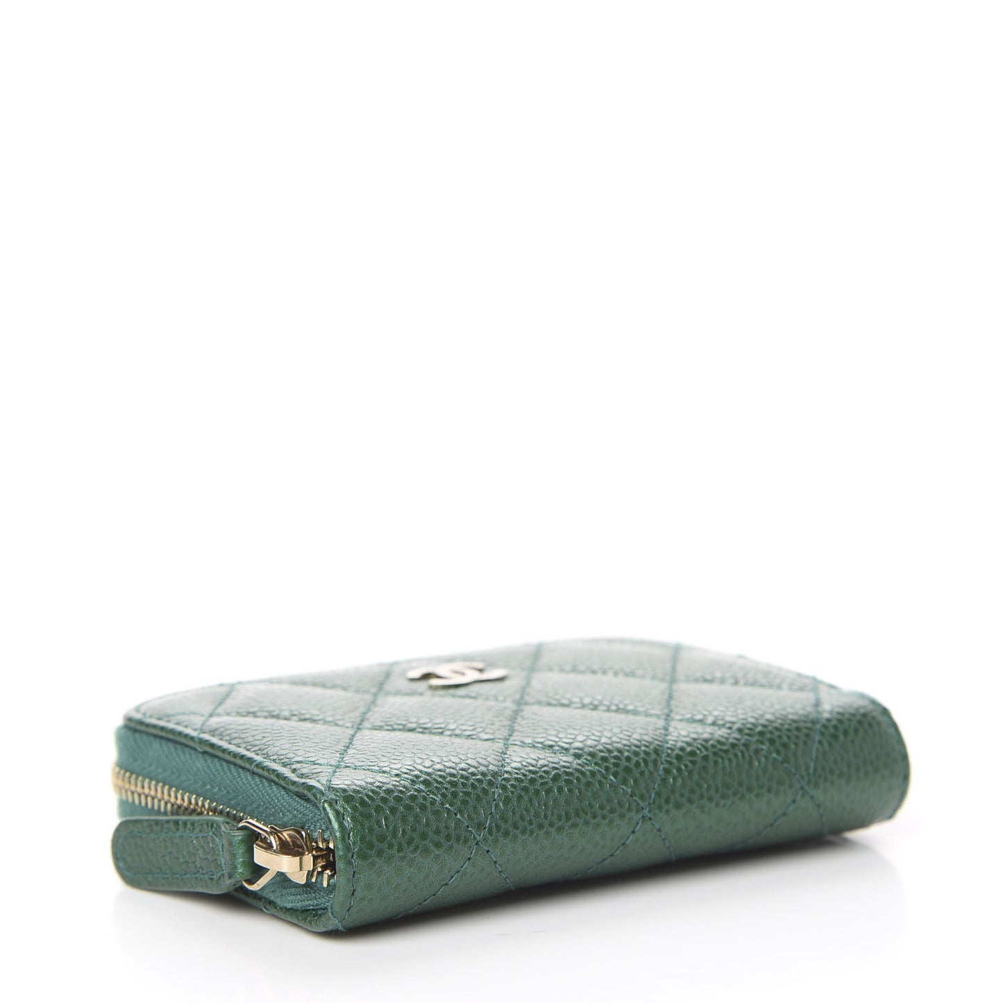 Metallic Caviar Quilted Zip Coin Purse Green