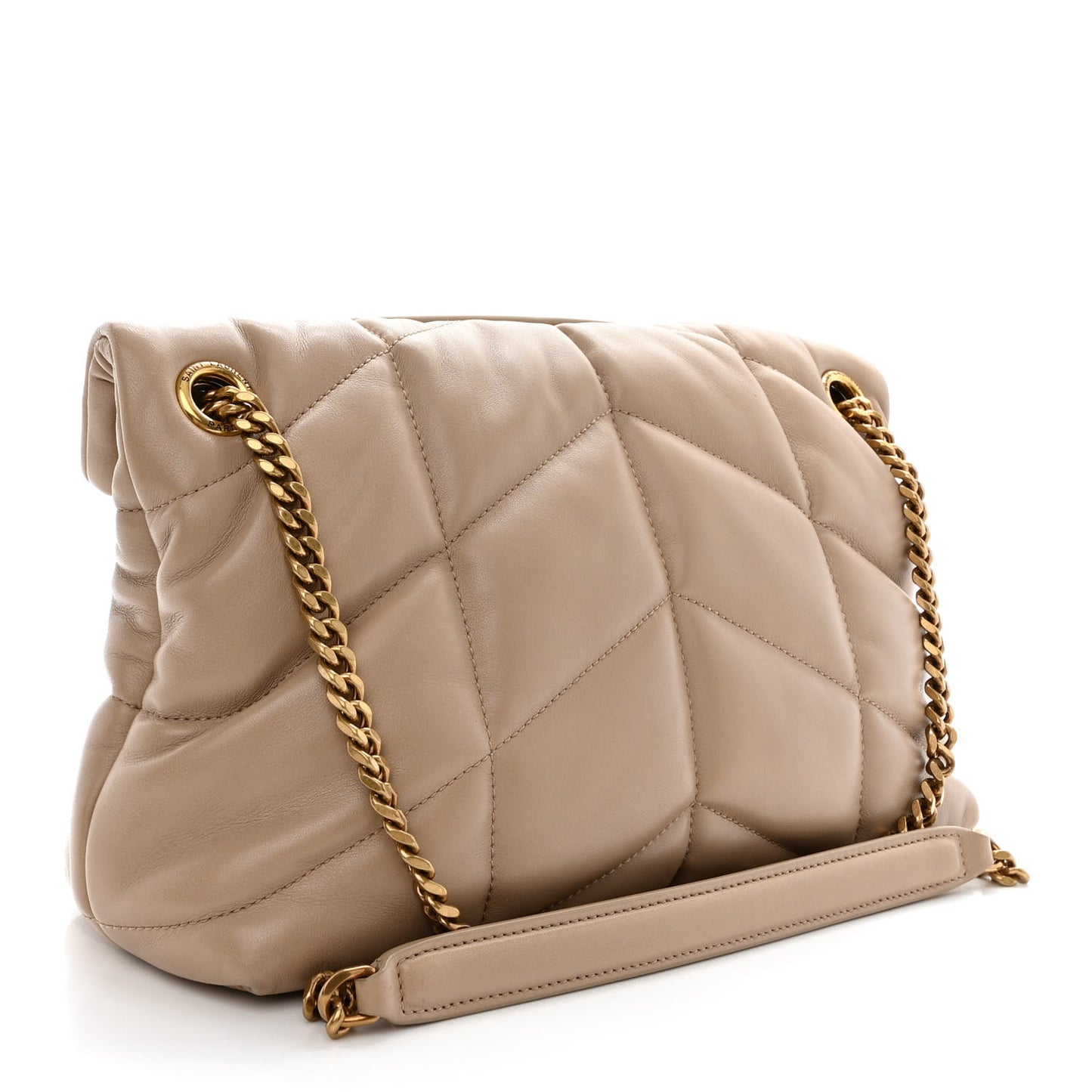 Lambskin Quilted Small Loulou Puffer Monogram Chain Satchel Dark Beige