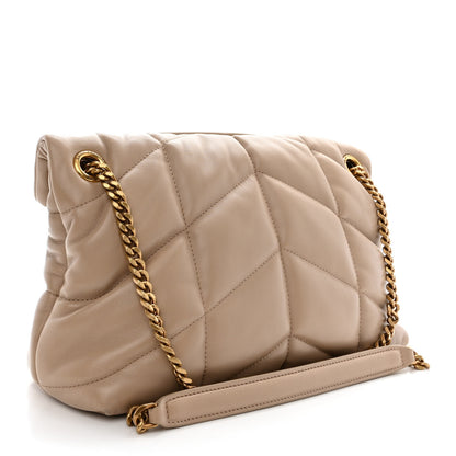 Saint Laurent Lambskin Quilted Small Loulou Puffer Monogram Chain Satchel Dark Beige 3 of 9