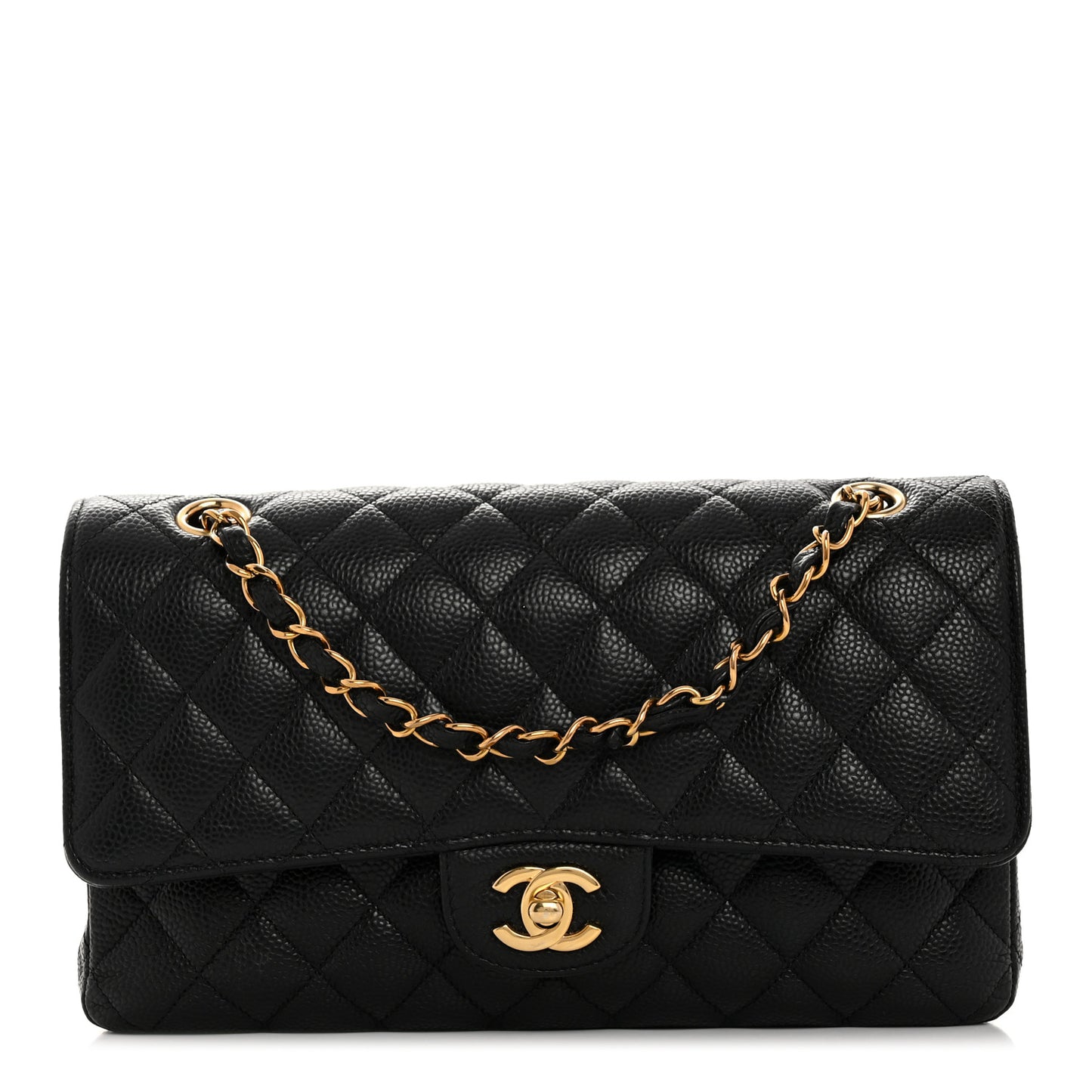 Caviar Quilted Medium Double Flap Black