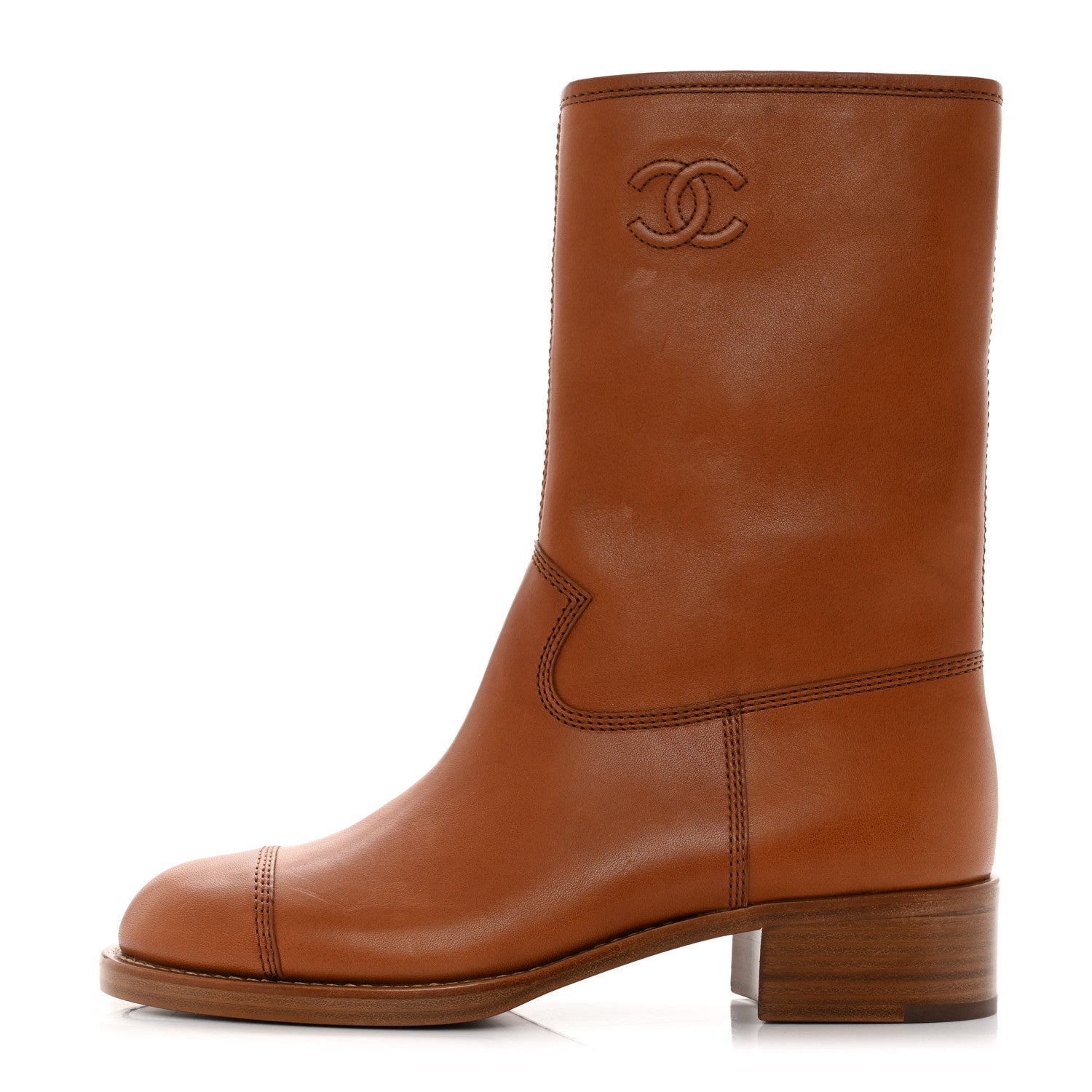 Chanel Calfskin CC Logo Mid Calf Boots 39 Caramel 1 of 9