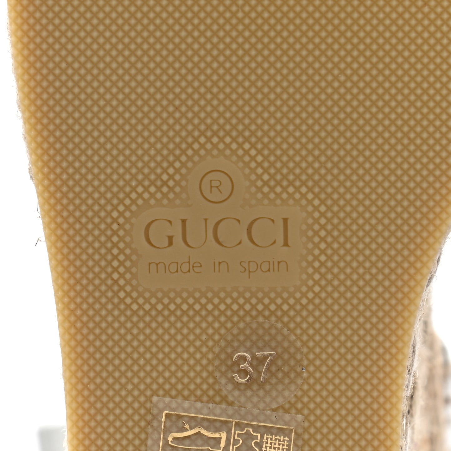 Lame GG Monogram Ankle Wrap Platform Espadrille Wedges 37 Silver Beige Light Grey