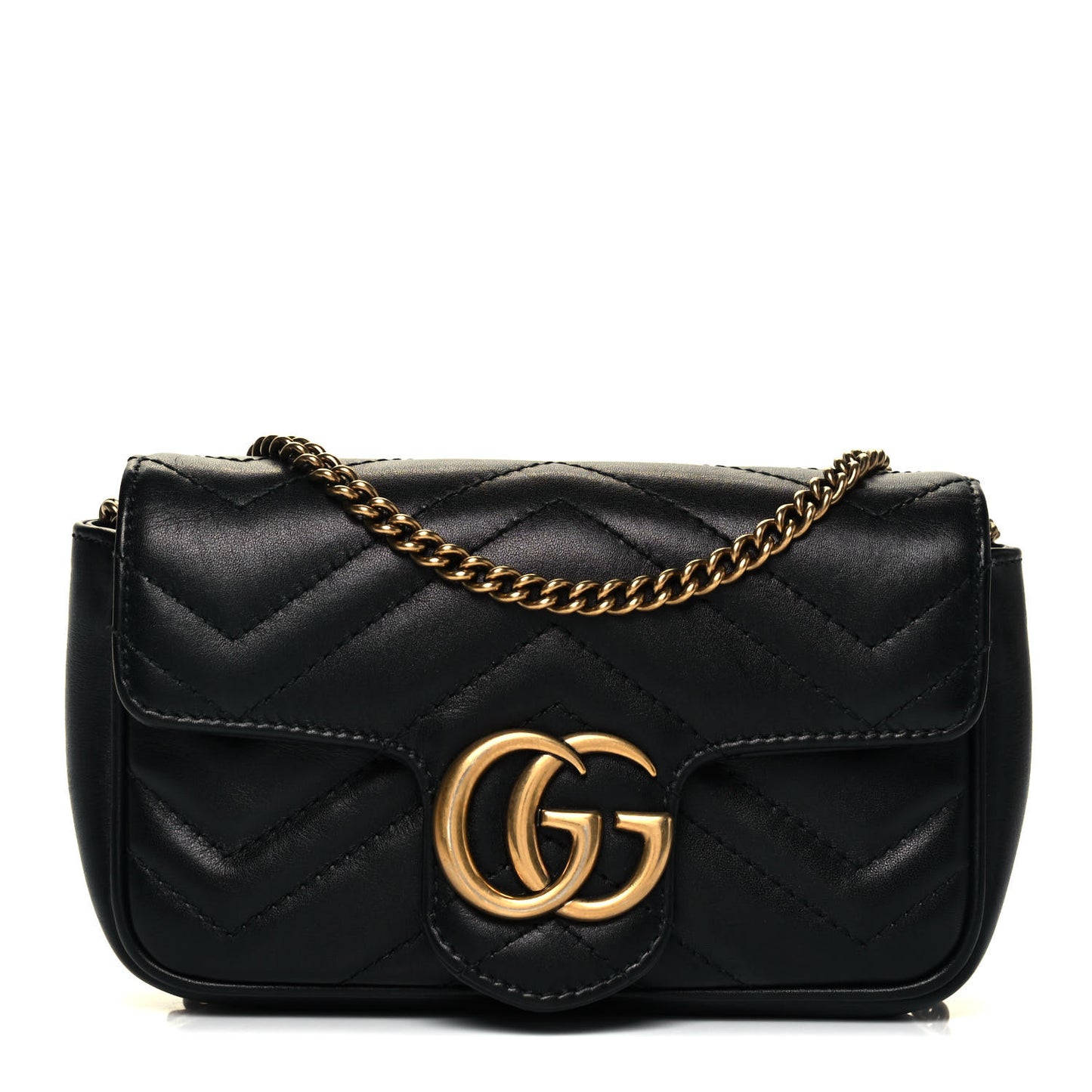 Calfskin Matelasse Super Mini GG Marmont Shoulder Bag Black
