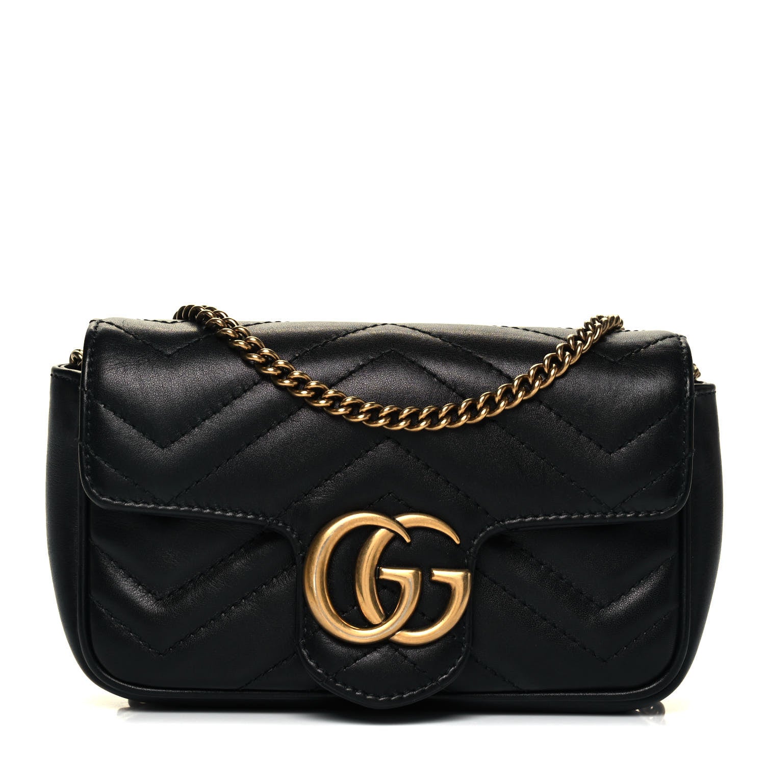 Gucci Calfskin Matelasse Super Mini GG Marmont Shoulder Bag Black 1 of 10