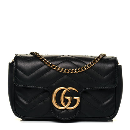 Gucci Calfskin Matelasse Super Mini GG Marmont Shoulder Bag Black 1 of 10