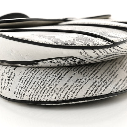 Christian Dior Calfskin Newspaper Printed Saddle Bag With Strap Black White 9 of 12