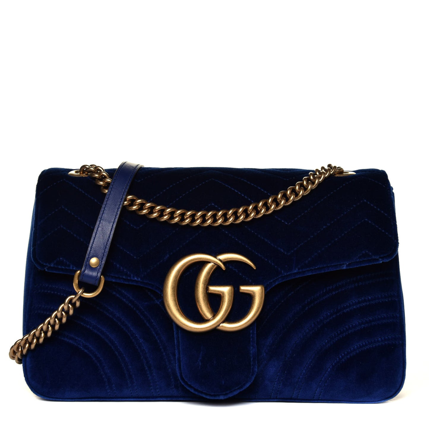 Velvet Matelasse Medium GG Marmont Shoulder Bag Cobalt Blue
