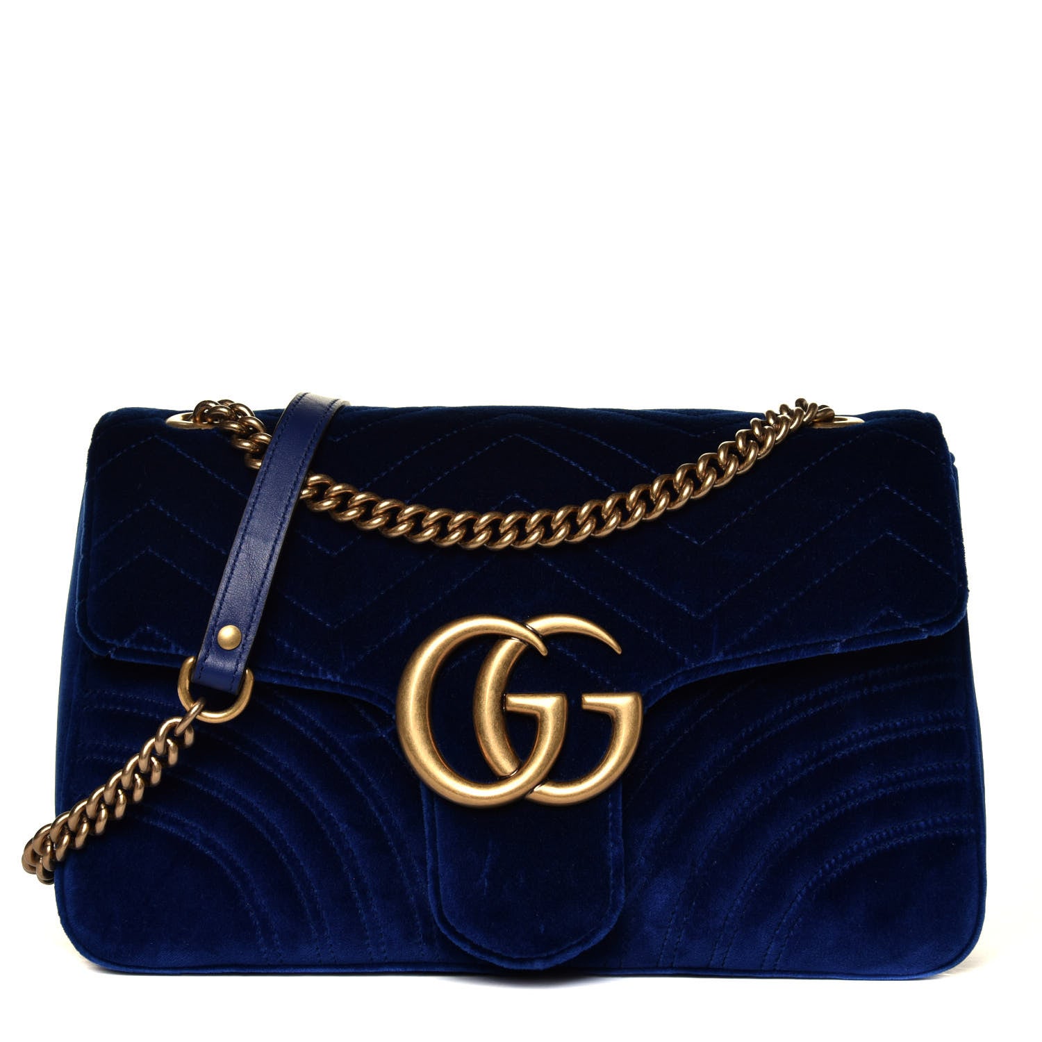 Gucci Velvet Matelasse Medium GG Marmont Shoulder Bag Cobalt Blue 1 of 4