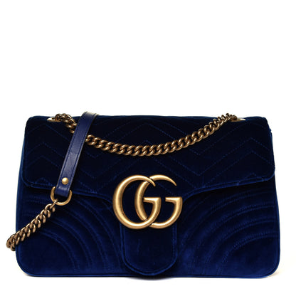 Gucci Velvet Matelasse Medium GG Marmont Shoulder Bag Cobalt Blue 1 of 4