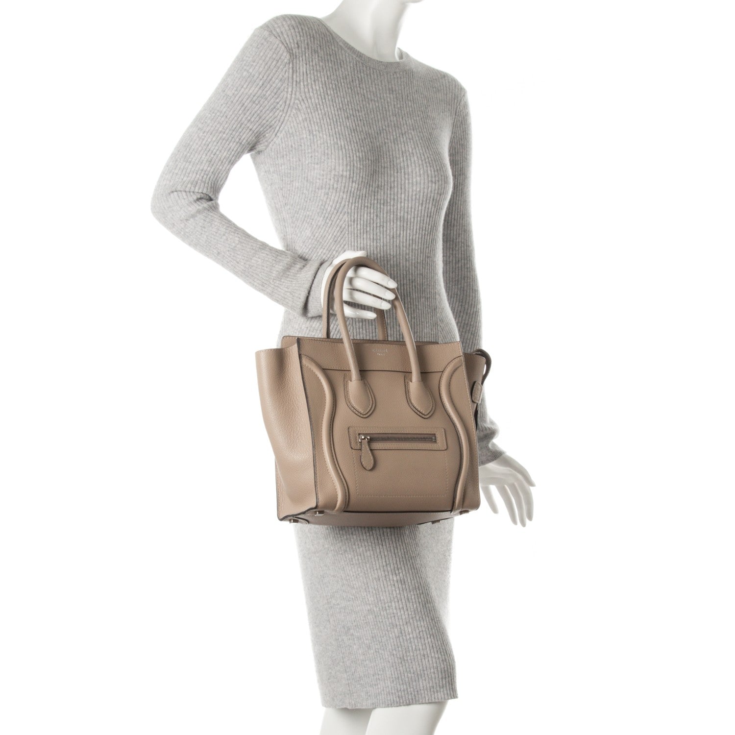 Celine Drummed Calfskin Micro Luggage Dune 2 of 10