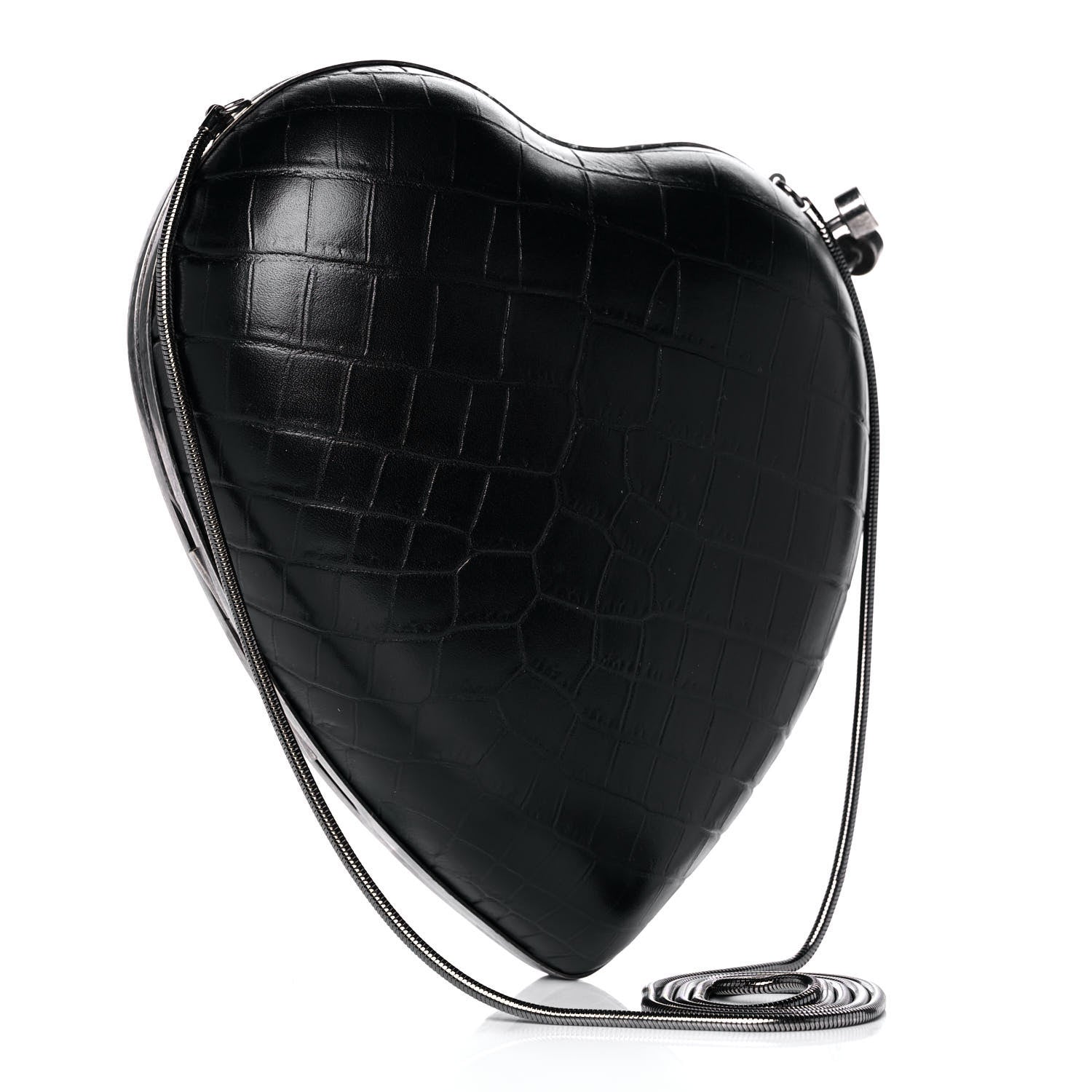 Saint Laurent Calfskin Crocodile Embossed Monogram Love Box Bag Black 3 of 11