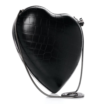 Saint Laurent Calfskin Crocodile Embossed Monogram Love Box Bag Black 3 of 11