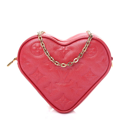 Louis Vuitton Lambskin Embossed Monogram Fall In Love Sac Coeur Heart Chain Bag Lipstick Red 1 of 7
