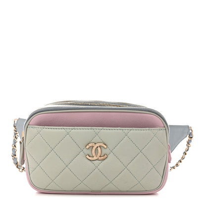 Chanel Goatskin Quilted Waist Bag Green Blue Pink 4 of 18