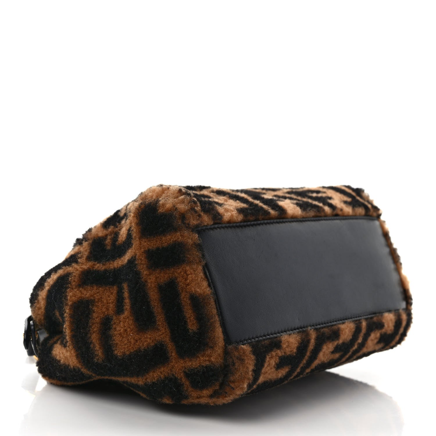 Fendi Shearling Nappa Macro FF 1974 Mini Peekaboo Iconic Satchel Tobacco Black 4 of 8