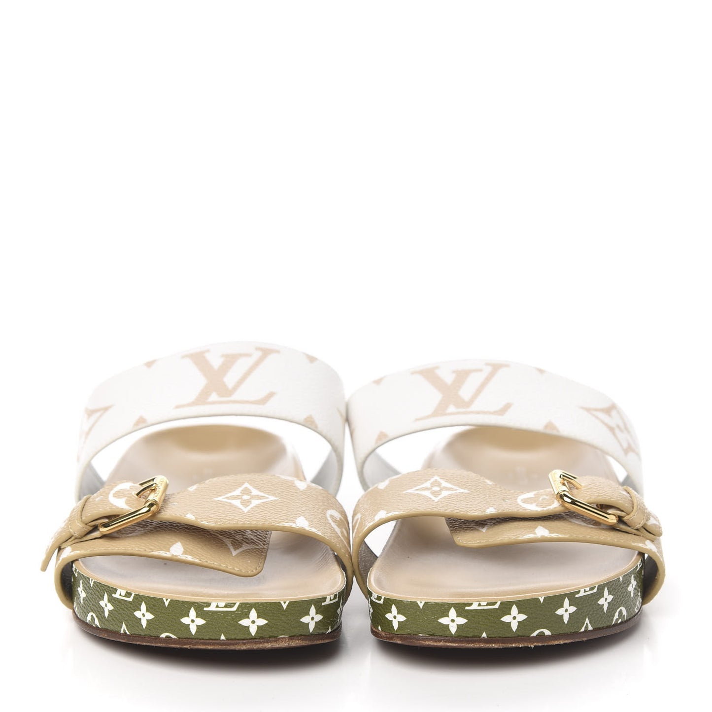 Monogram Giant Bom Dia Flat Mule Sandals 40 White Moka