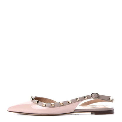 Valentino Garavani Patent Rockstud Slingback Flats 37.5 Water Rose Poudre 1 of 11