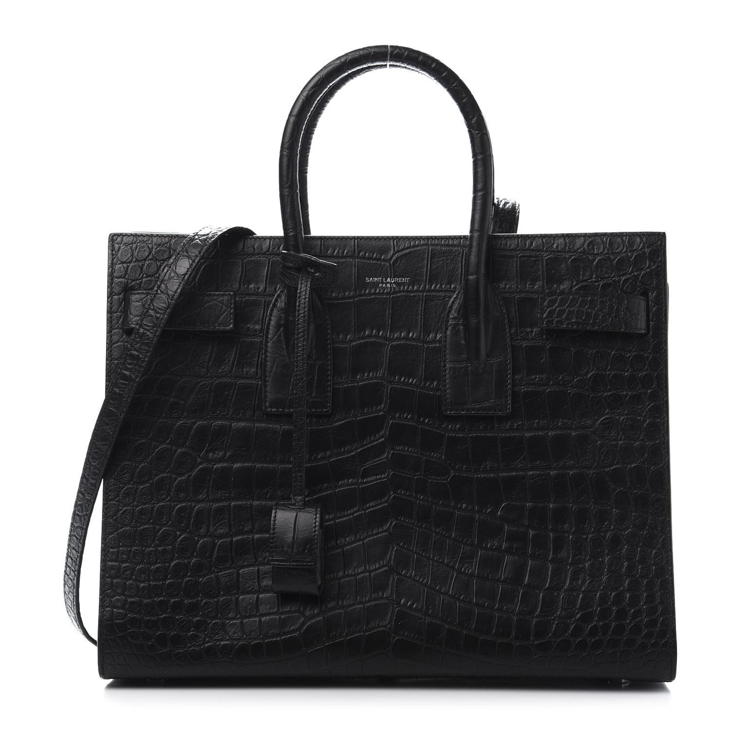 Calfskin Crocodile Embossed Small Sac de Jour Black