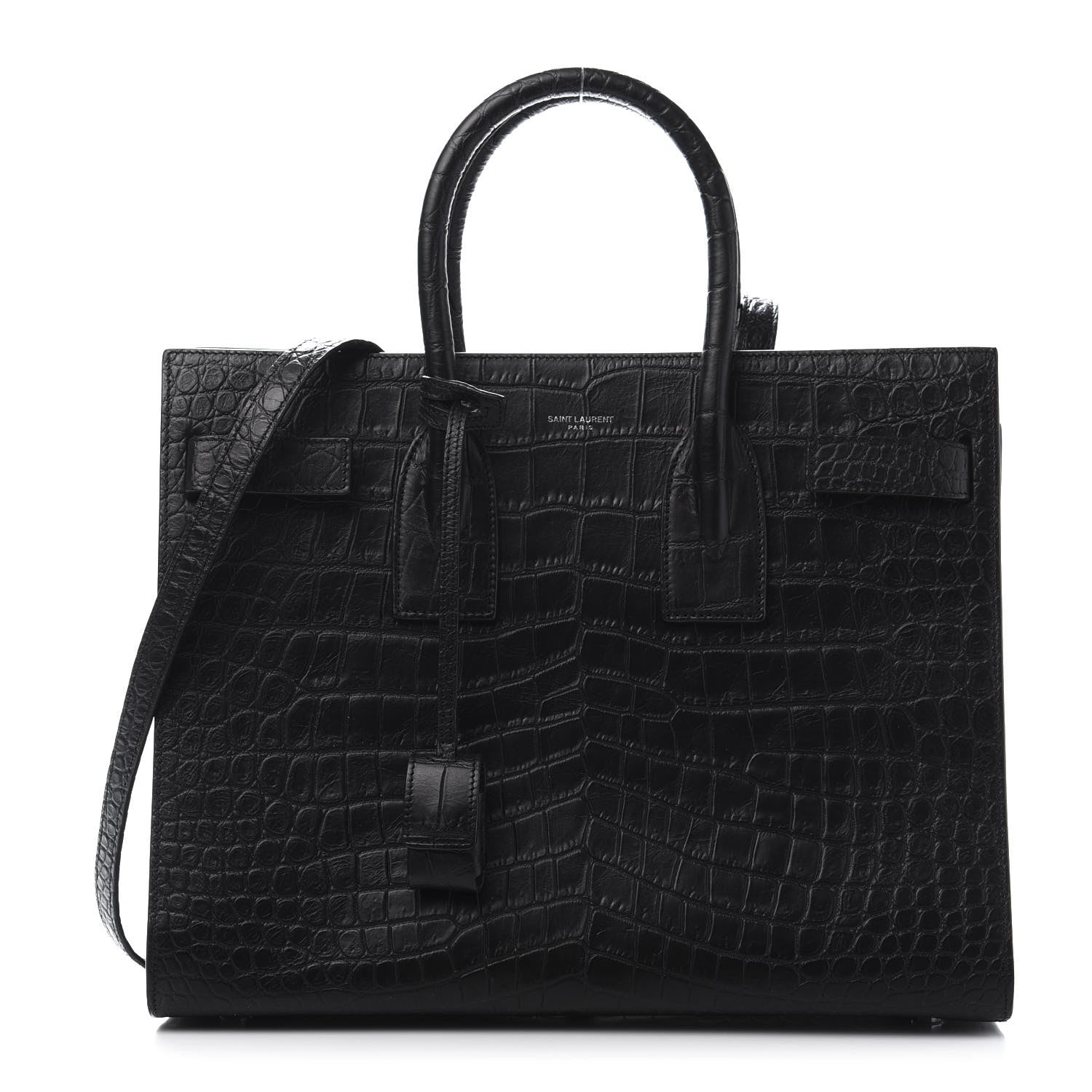 Saint Laurent Calfskin Crocodile Embossed Small Sac de Jour Black 1 of 10