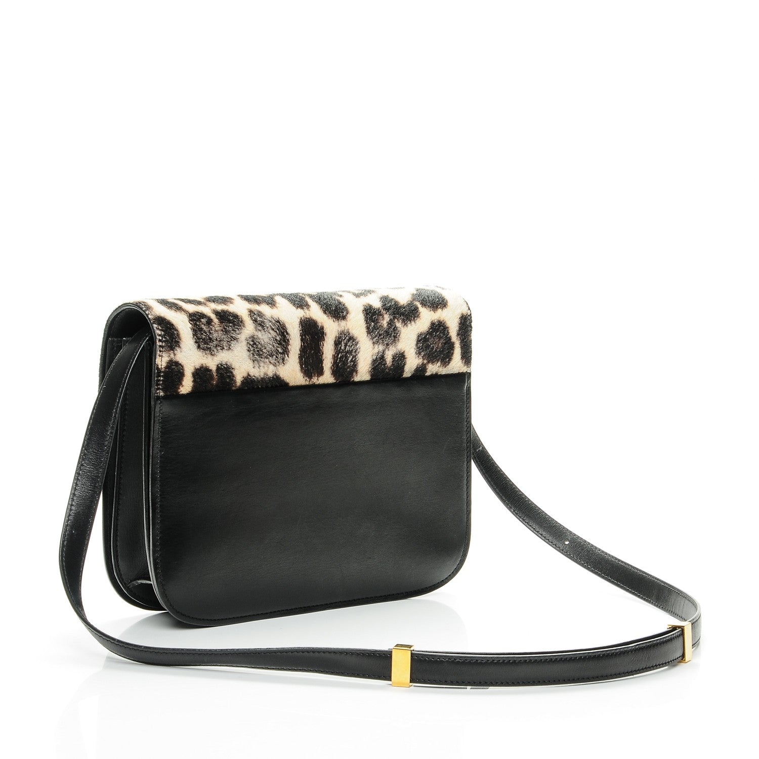 Celine Box Calfskin Pony Hair Leopard Medium Box Flap Black 3 of 6
